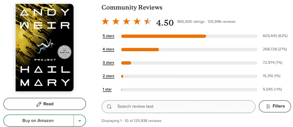 project hail mary book goodreads ratings