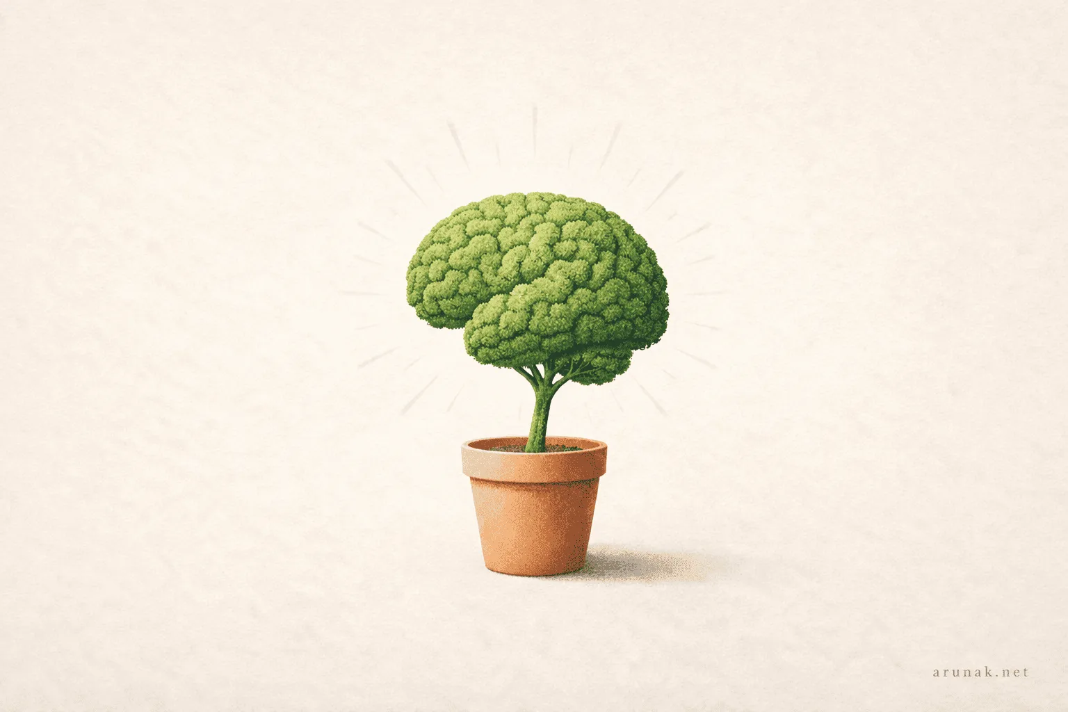 Minimal illustration of a tree in a pot symbolizing a personal knowledge management system that grows gradually with use and experience