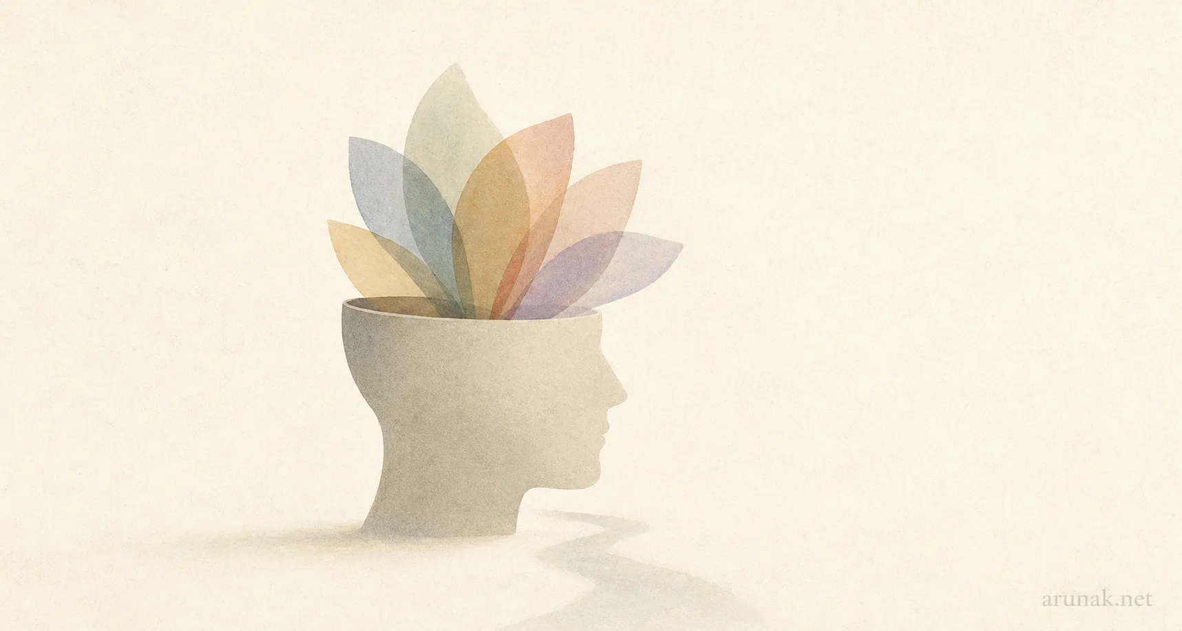 Soft illustration of an open head with layered pastel shapes, suggesting multiple intelligences tests as a reflective lens for ability.