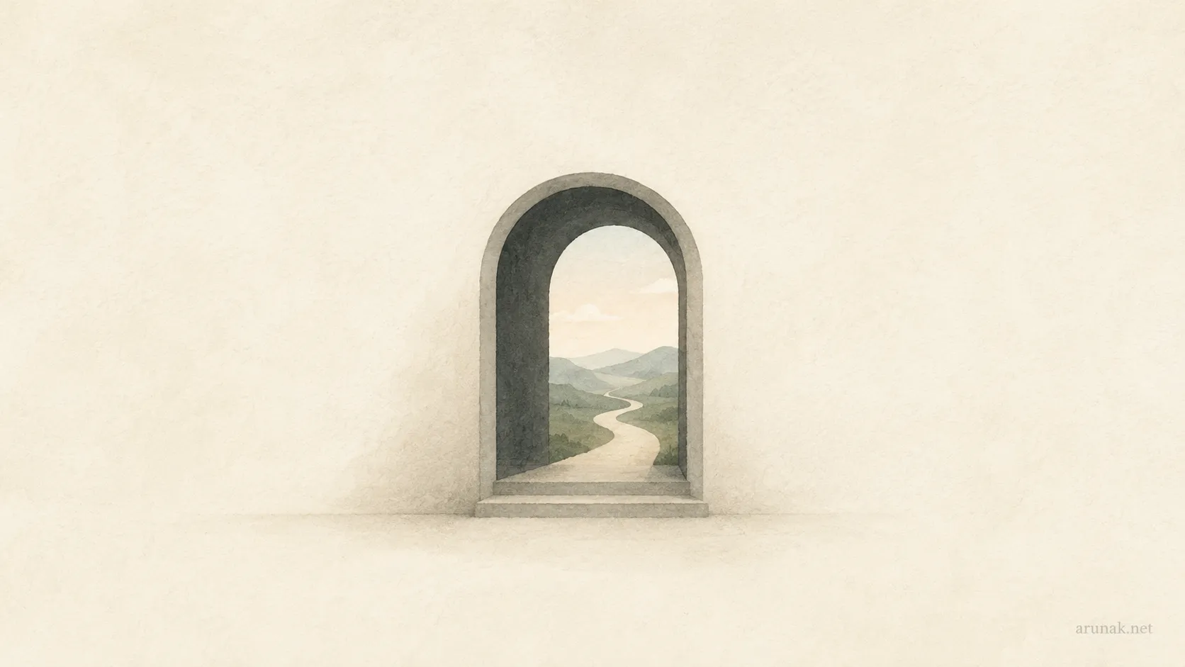 An open archway reveals a winding path, symbolizing what risk-averse means and the choice between safety and uncertainty.