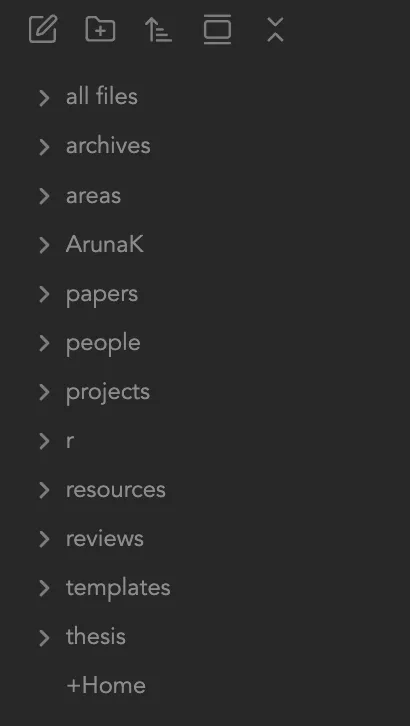 How to Build an Obsidian Workflow with a folder structure containing projects, areas, resources, archives, templates, papers, and reviews.