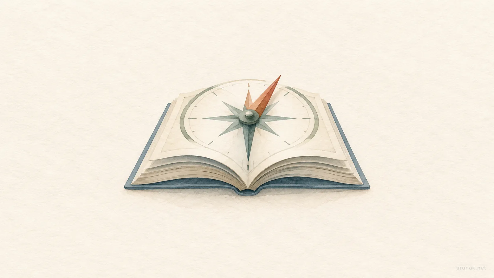 Minimalist watercolor illustration of an open book forming a compass, symbolizing the importance of choosing the right direction in online learning.